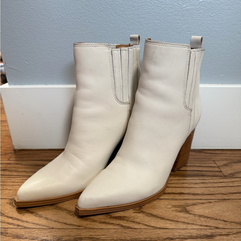 Marc Fisher Cream Pointed-Toe Leather Ankle Booties